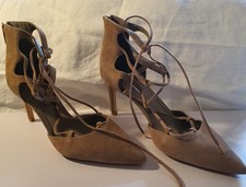 Image of Dune Women's Suede Beige High Heeled Ankle Strap Shoes Size 5/38 NEW