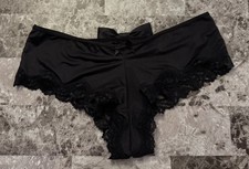 NWT VICTORIA'S SECRET BLACK SATIN SMOOTH LACE MESH BACK BOW RARE CHEEKY PANTIES