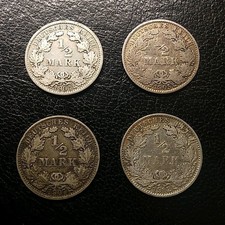 Deutsches Reich Lot Kaiserreich ½ Mark Konvolut    4 Silbermünzen 900er