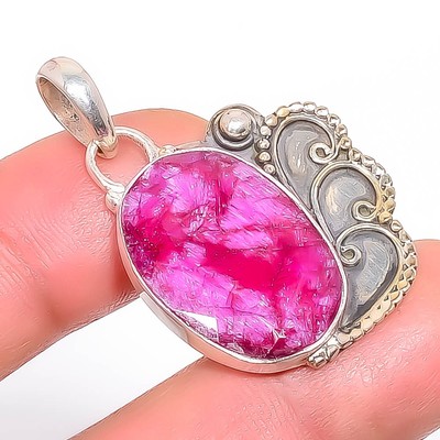 Ruby (Simulated) Gemstone Silver Plated Bali Pendant 1.56'' T33, Christmas Gift