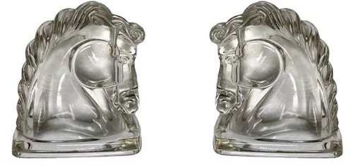 Set of 2 Vintage 1940s Federal Glass Clear Horse Head Bookends**75-1