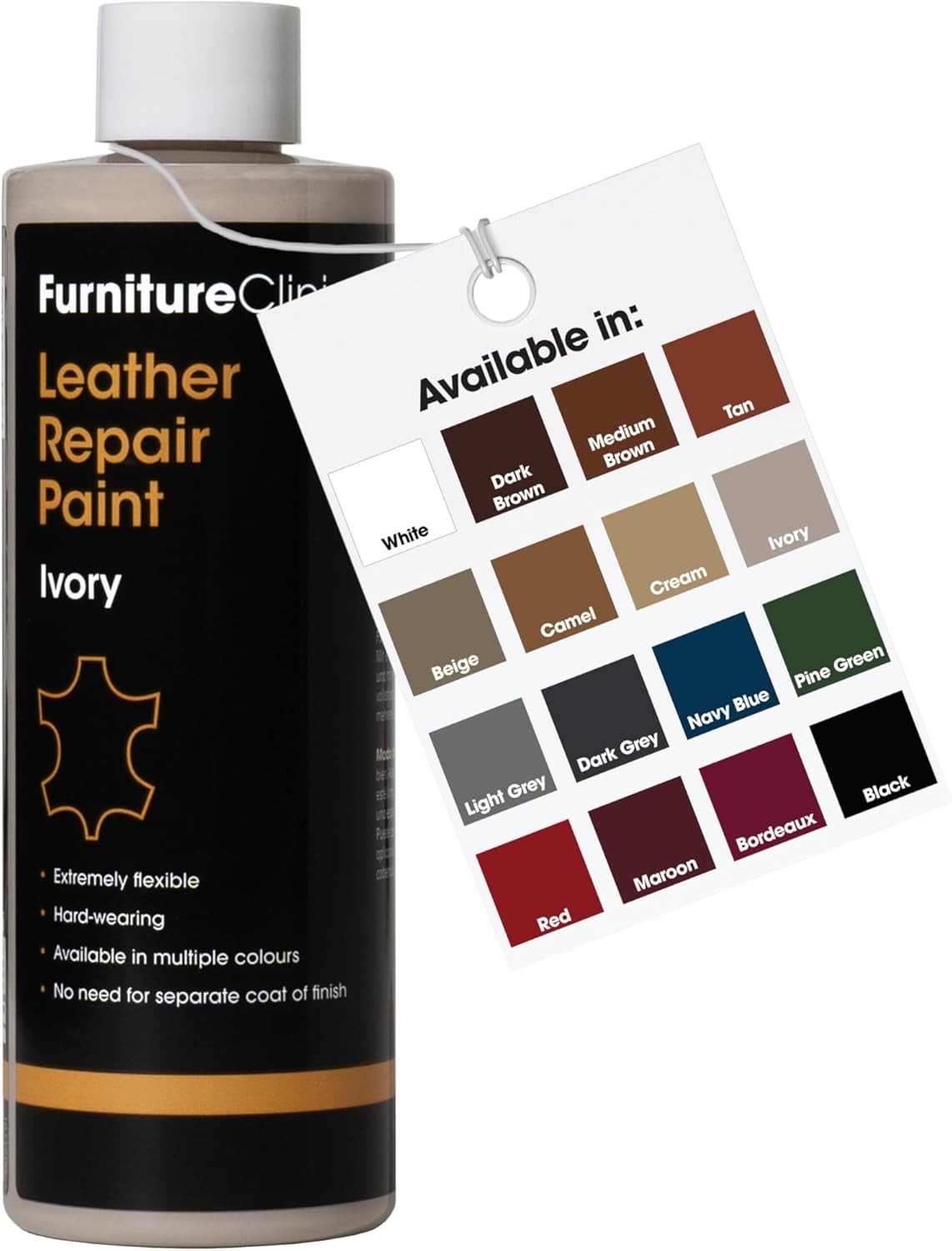 Furniture Clinic Leather Repair Paint & Dye | Self Seal Colourant Ivory, 250ml