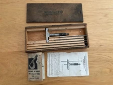 Brown and Sharpe 607 Depth Gage Micrometer Set Wood Case Vtg Providence RI