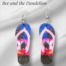 Filp Flops Beach Shoes Sandals Lightweight Wooden Summer Earrings