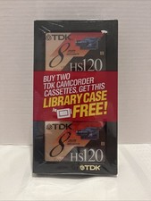 New TDK HS120 8mm Video Cassette Camcorder Tapes, 2 Pack, High Standard W/ Case