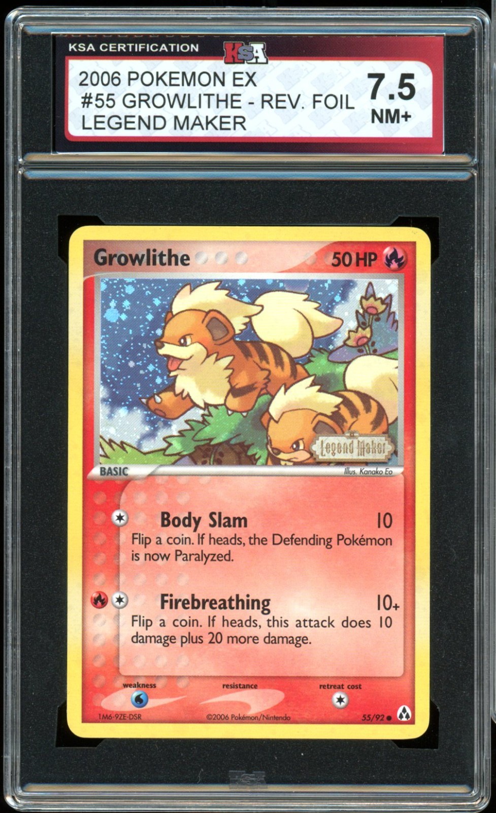 2006 Pokemon EX Legend Maker #55 Growlithe Reverse Holo KSA 7.5 NM+