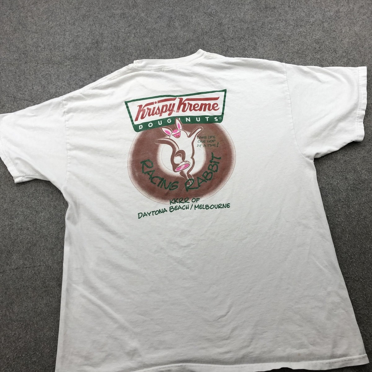 Vintage Krispy Kreme Racing Rabbit Shirt Mens XL White Graphic