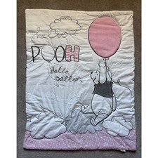 Disney Baby Winnie the Pooh pink white and gray quilt - hello Pooh hello balloon