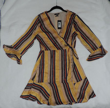 Miss Me Multicolored Striped Wrap Dress Ruffle Sleeves Size L  NWT
