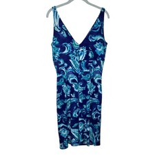Lauren Ralph Lauren Faux Wrap Blue Floral Dress Side Ruching Sz 12 Resortwear