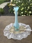 Vintage 10” Fenton Art Glass Ice Blue Opalesent Hobnail Bud Vance