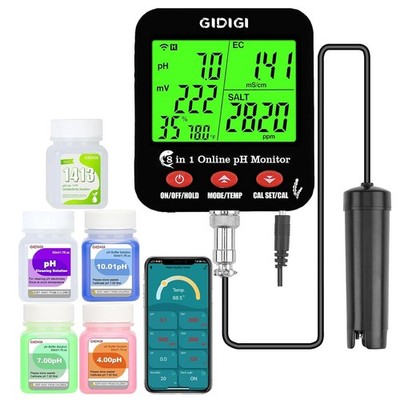 Online pH Salt Meter for Aquarium pH Humidity Monitor with WiFi for Real Time 8