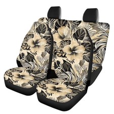 Hibiscus Print Car Seat Cover Full Set for Women, Hibiscus - Bronze and Black