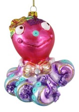Pretty Pink and Purple Coastal Octopus Glass Christmas Holiday Tree Ornament