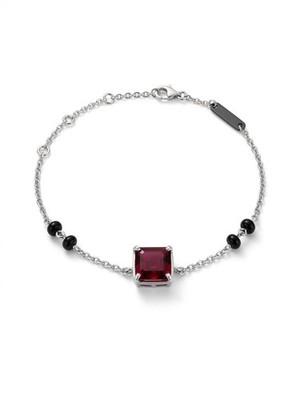 925 Sterling Silver Prong Setting Garnet Gemstone Onyx Beads Chain Bracelet