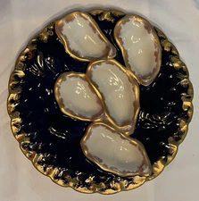 19th Century Cobalt Blue Haviland Limoges "Turkey" Pattern Oyster Plate