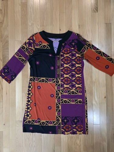 TIANA B. Women's Colorful Retro Look Dress Stretchy Half Sleeve Size 14 - Picture 6 of 9