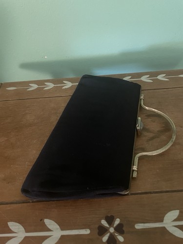 1960s Black Rayon Clutch Evening Purse with Gold Swirl 11 X 5 1/4 - Picture 3 of 6