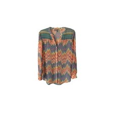 Figueroa  Flower Colorful Printed Chiffon Blouse V-neck Button Front Relaxed S