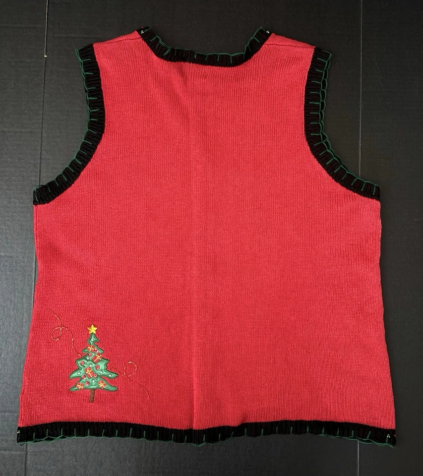 Basic Editions Christmas/Holiday Button Front Vest Size 1X Red Christmas Tree - Image 4 of 4