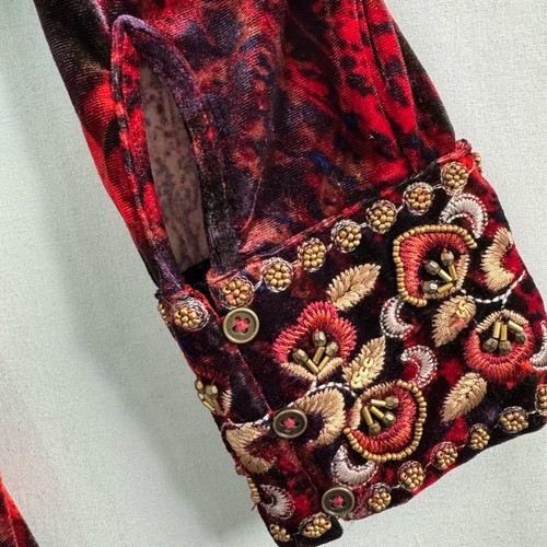 Soft Surroundings Maxi Dress Womens Medium Velvet Abstract Beaded Embroidered - Picture 5 of 15