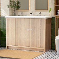 47.3 inch Double Sink Bathroom Vanity Wood Grain Modern 2 Basin Storage Cabinet