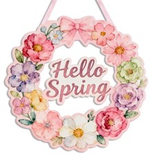 Wooden Spring Wreath with Hollow Floral Design - 12 Inch Easter Welcome Sign ...