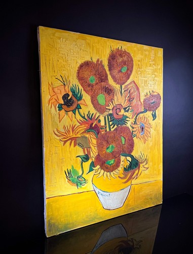 Large (90x70cm) Vintage Van Gogh-Inspired "Sunflower" Oil painting on Canvas – V - Picture 5 of 10