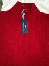 NWT Vineyard  Vines $295 Red 100% Cashmere 1/2 Zip Cable Knit Sweater XS  to S