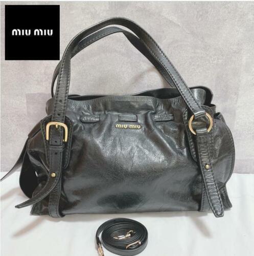 miu miu Vitello Luxe 2way Leather Handbag Shoulder Bag Side miu miu Vitello Luxe 2way Leather Handbag Shoulder Bag Side