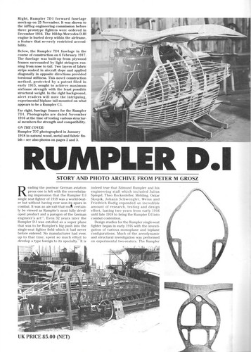Windsock Mini Datafile 14 Rumpler D.I German Single Seat Fighter 1918 Great War - Picture 2 of 4