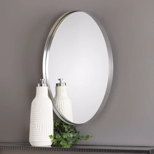 PURSLEY 30" BRUSHED NICKEL THICK STEEL BAND FRAME WALL VANITY MIRROR  09354 - Picture 1 of 4