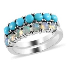 Sleeping Beauty Turquoise Opal Womens Stackable Ring Size 7 Stainless Steel