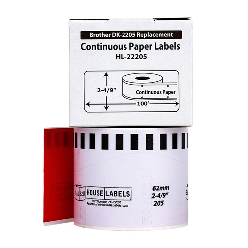 Non-OEM Fits BROTHER DK-2205 BLUE YELLOW WHITE RED GREEN Labels -5 Rolls of 100' - Picture 7 of 10