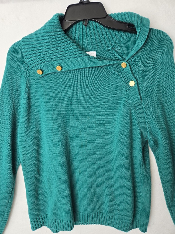 Charter Club Women Petite Knit Sweater Shawl Collar Snug Fit Teal Hue