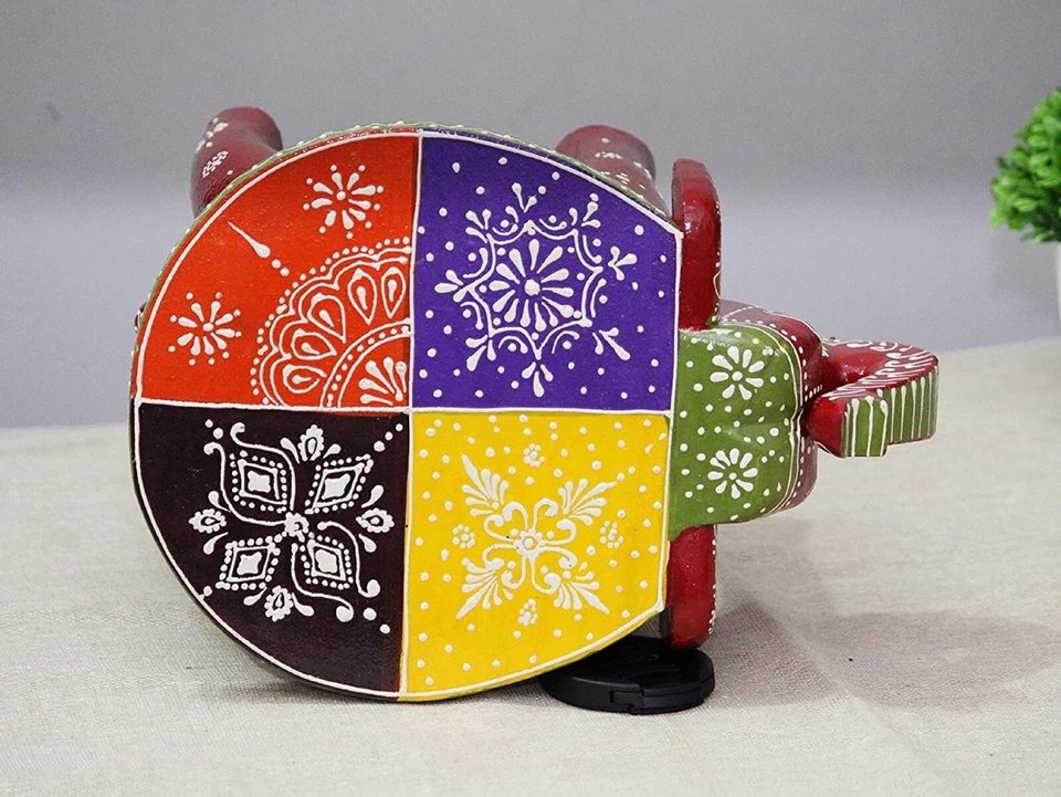 Indian Handmade Wooden Elephant Shape Multi Color Decor Side Table Statue Table - Image 2 of 4