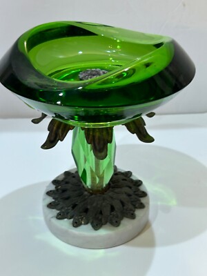 VIKING GREEN GLASS FOOTED BOWL DECOR CANDY DISH