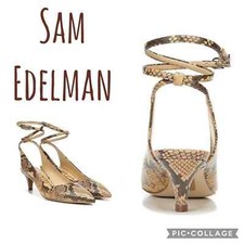 Sam Edelman Devry Snake Print Leather Slingback Ankle Strap Pumps Size 8