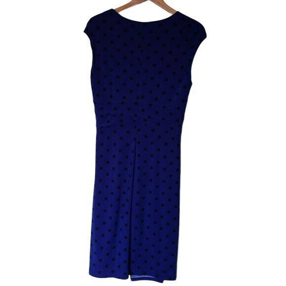 Ralph Lauren Women's  Blue Faux Wrap Stretch Cap Sheath Polka Dot Dress 10 thumbnail 11
