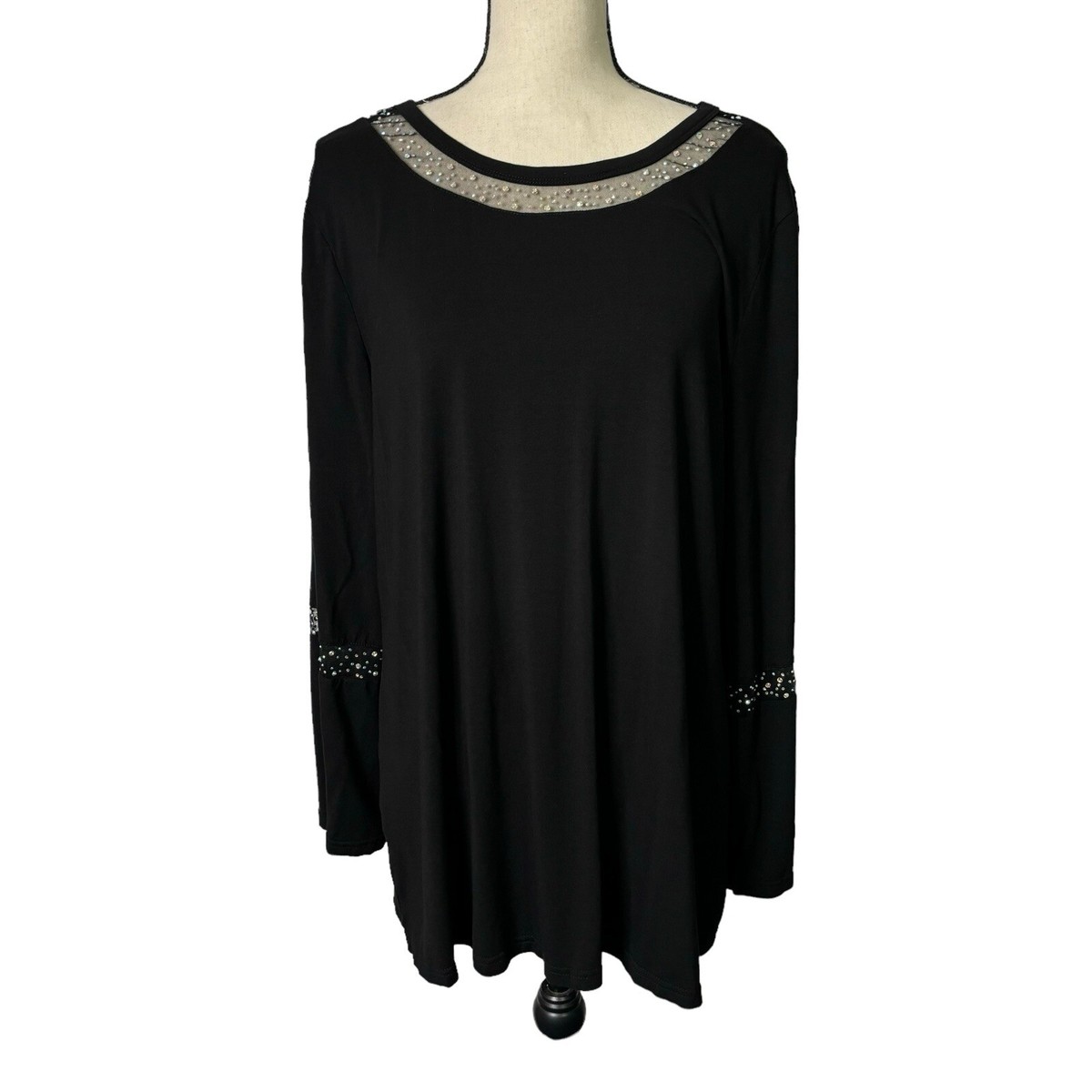 Catalog Favorites Blouse Womens XL Black Rhinestone Accents