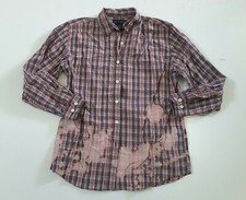 Upcycled Distressed Bleached Hand Dyed Ombre Country Grunge Rockabilly Shirt S