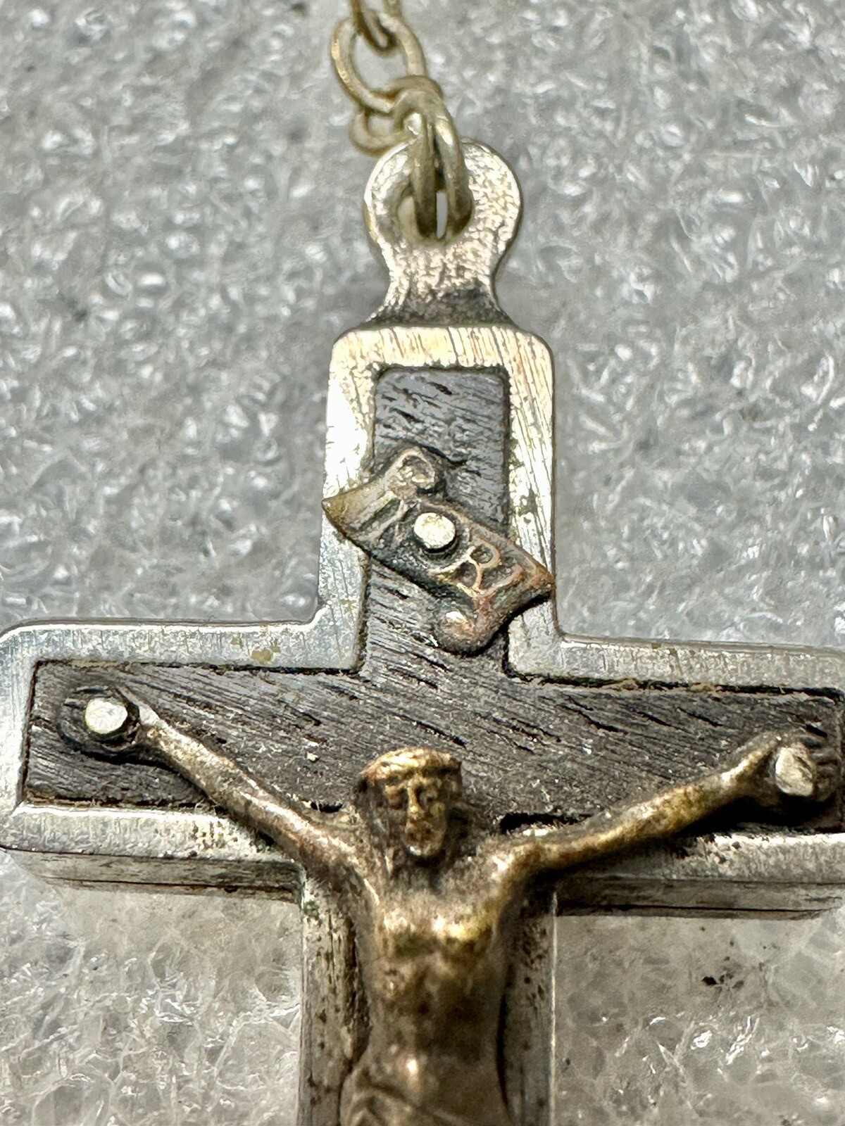 Vintage Made In Italy Rosary Ebony Wood Inlay W Relic Inside Crucifix