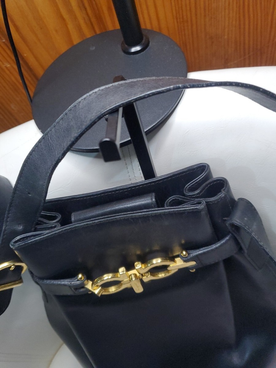 Vintage Preowned Salvatore Ferragamo Black Leather Bucket