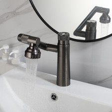 Black/Grey Bathroom Sink Faucet 360 Swivel Pull Out Spray Single Hole Mixer Tap