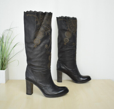 edle Vic Matie Designer Stiefel Gr. 39 ''vero cuoio'' Echtleder High Heel - NEUw.