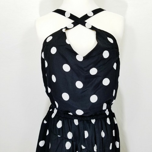 A New Day Women's Medium Polka Dot Sleeveless Ruffle Skirt Dress Black NWT - Picture 4 of 10