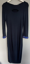Damsel in a Dress Navy Body Con Midi Dress Embellished Cuffs UK 12 (small fit)