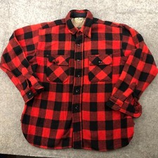 Vintage Pilgrim Shirt Mens Large Buffalo Check Plaid Wool Blend Flannel 50s 60s