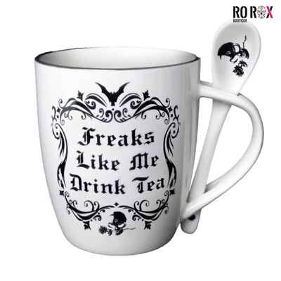 Freaks Like Me Becher Löffel Set Alchemy England Fine Bone China Gothic süß Geschenk