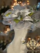 Winter Christmas Gala Fascinator Hat Grey Silver Poinsettia Statement Headpiece